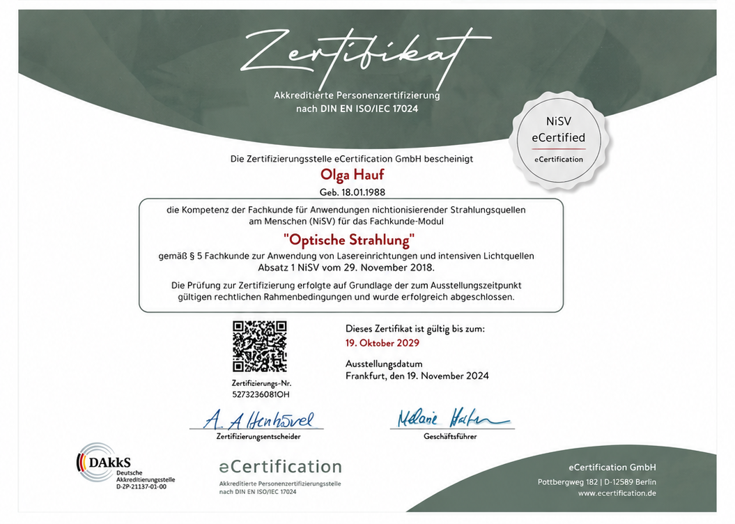 Zertifikat – Fachkompetenz Laser-Haarentfernung